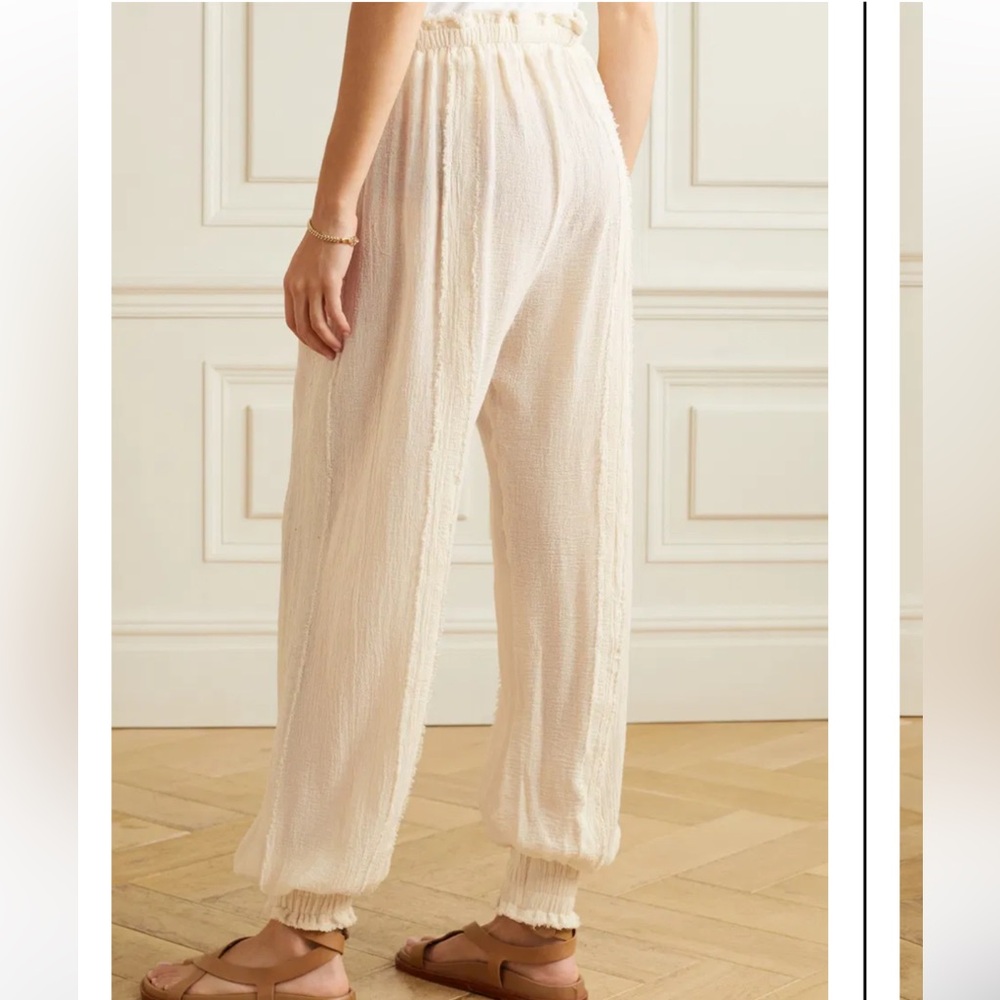 Caravana Sibinche Frayed Cotton Gauze Track Pants, Boho Semi Sheer Joggers - Picture 4 of 12